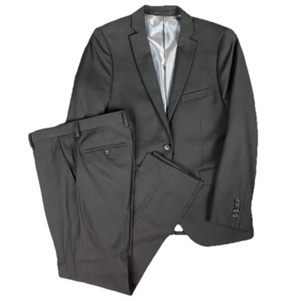 Topman 2 Piece Skinny Fit Suit 38R 32L Black Formal Wedding Business Prom - Picture 1 of 16